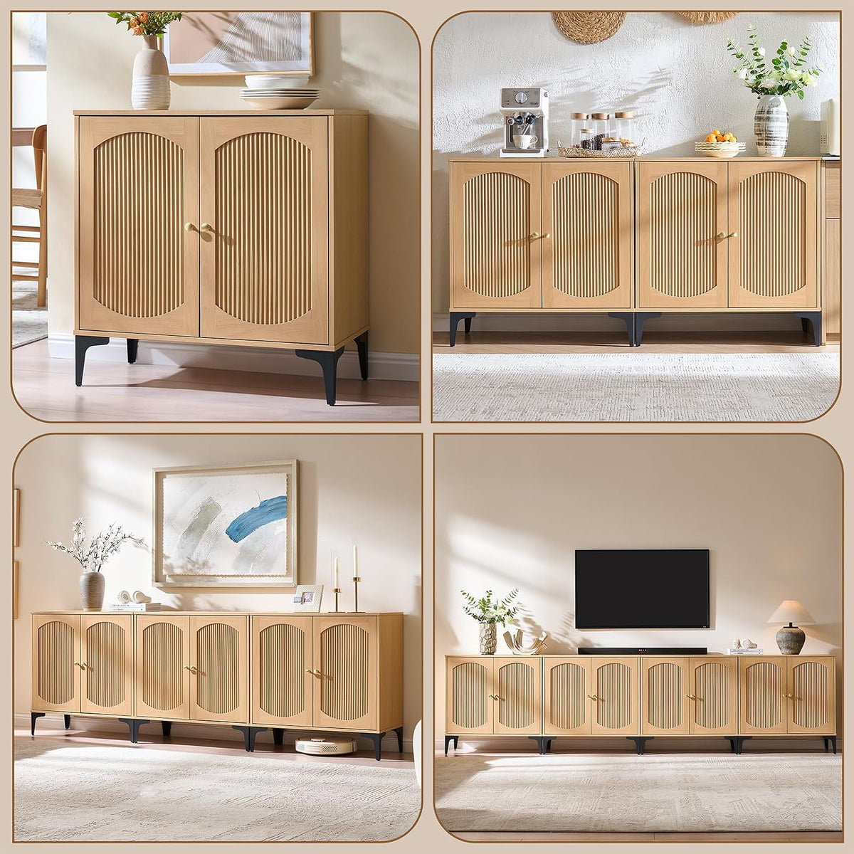 92.7" Modern Arched Sideboard Buffet Cabinet with Storage,Natural
