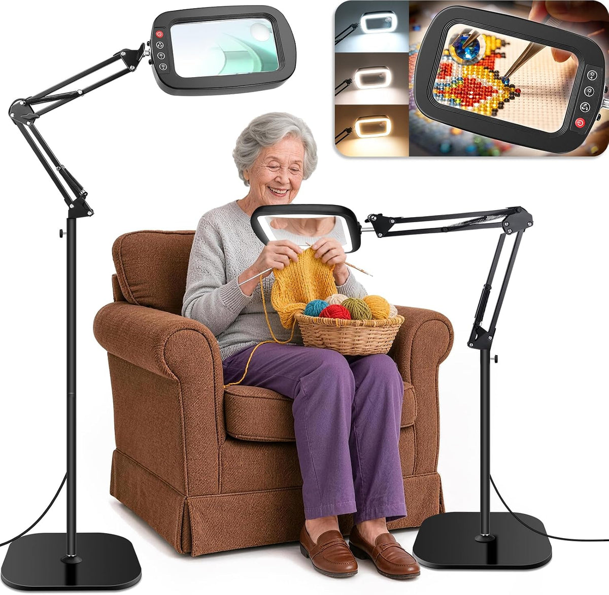 30X 10X Large Floor Magnifying Glass with Light and Adjustable Stand