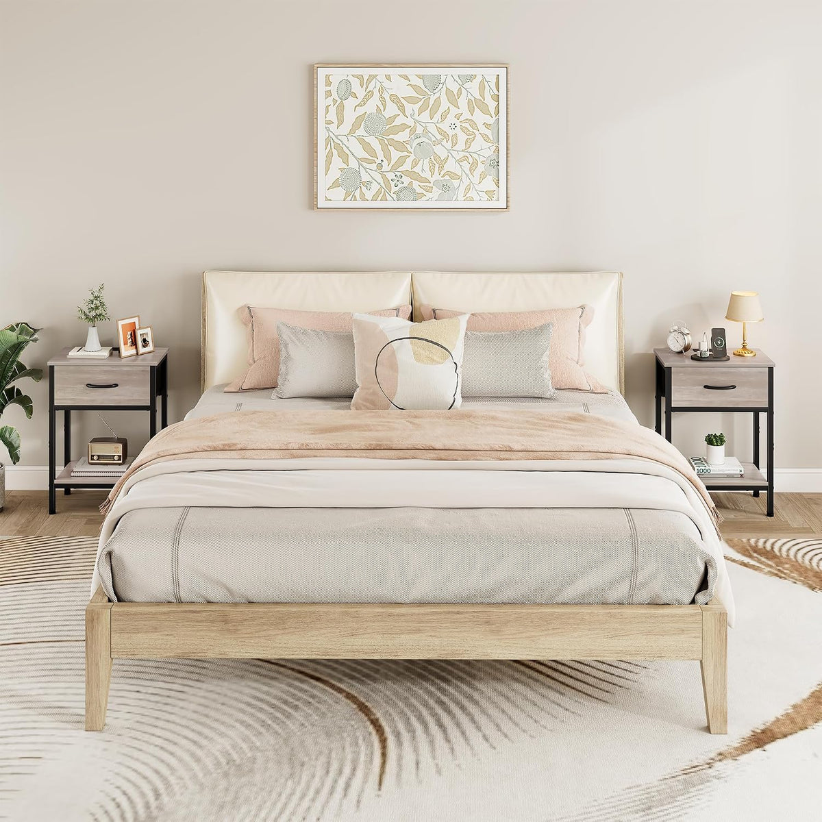Vagusicc Nightstand with Charging Station, End Table with Fabric Drawer, Smal...
