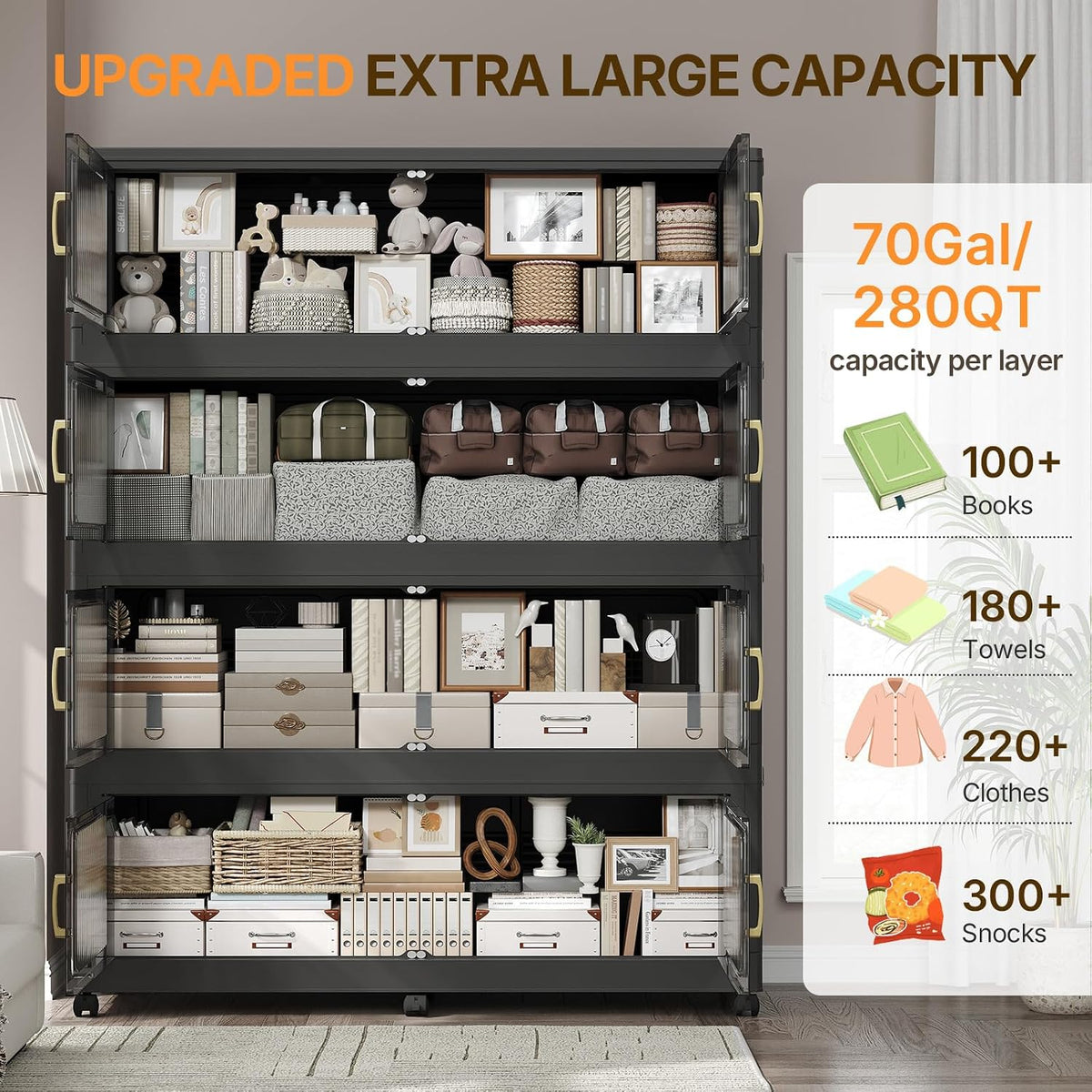 210Gal Extra Large Stackable Storage Bins with Lid, 840QT Foldable Collapsibl...