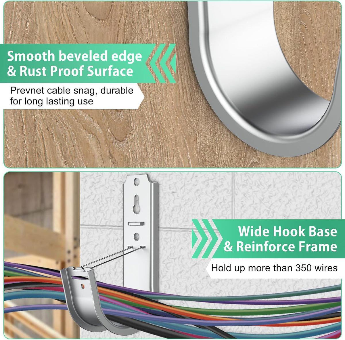 50 Pack 2 Inch Cable Support J Hook Wall Mount J Hook with Retainer Clip, Gal...