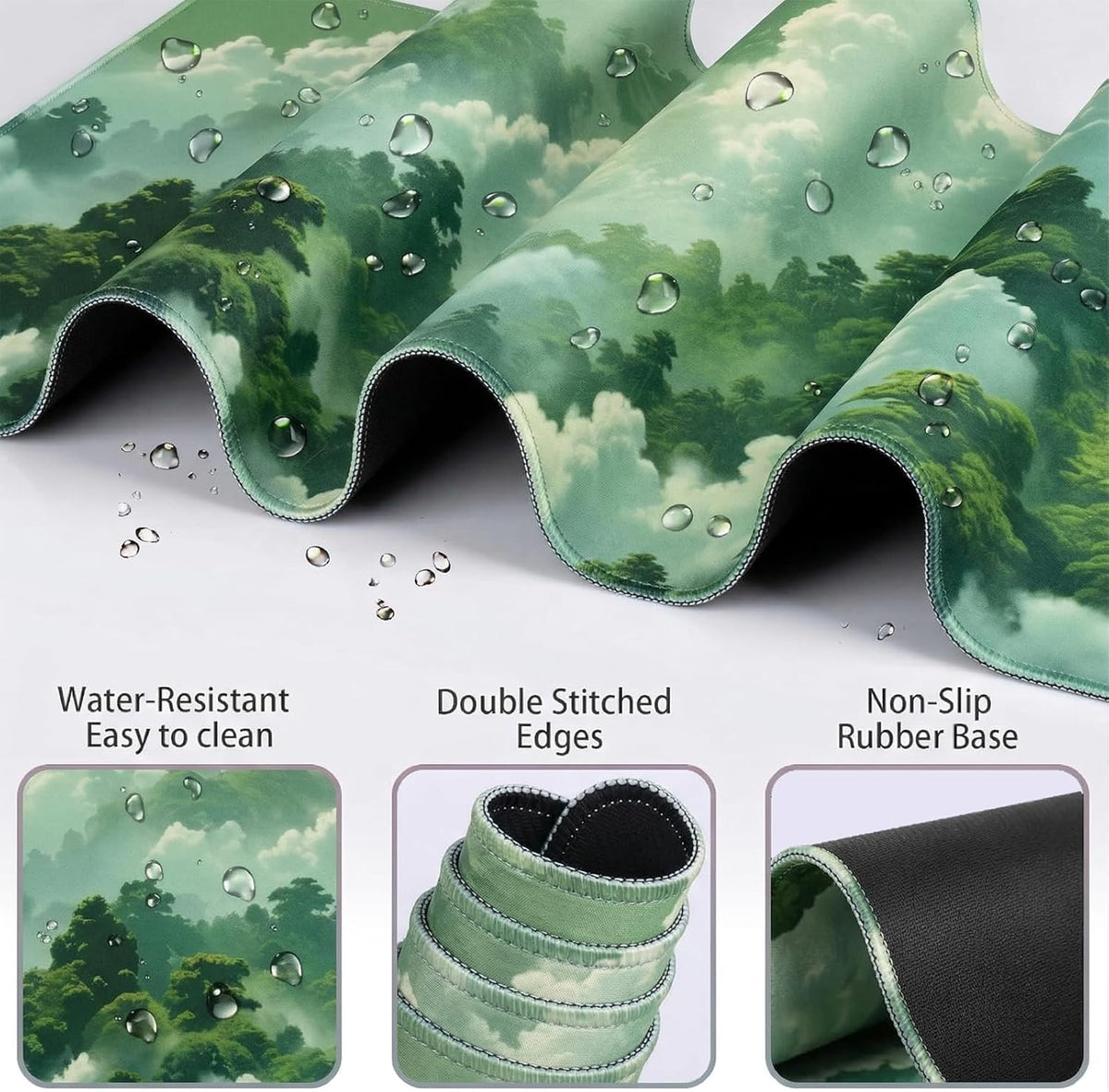Green Cloud Mouse Pad and Keyboard Wrist Rest 4PCS Extended Forest Mountain A...