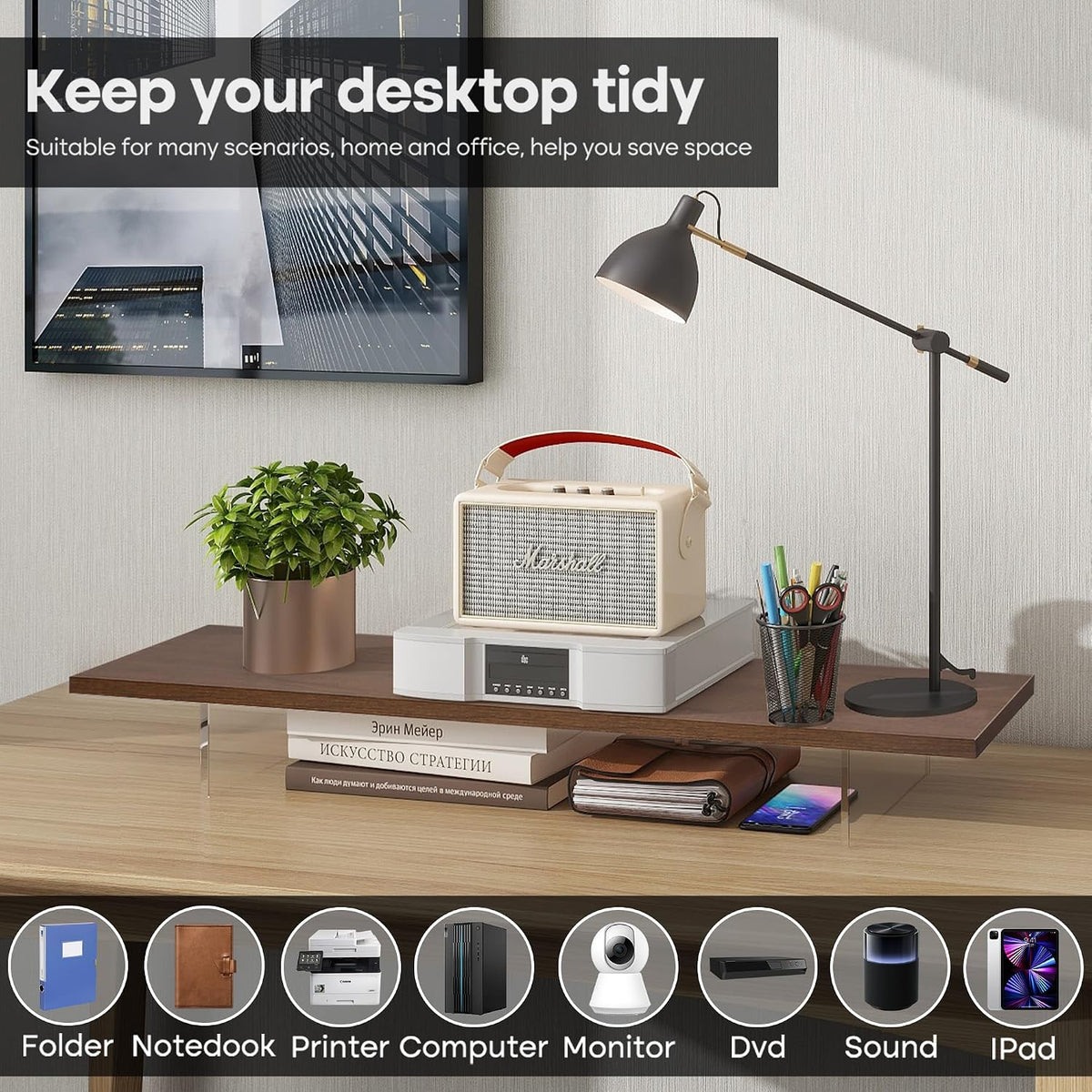 Monitor Stand Riser,Wood & Acrylic Computer Monitor Stand with LED Strip ...