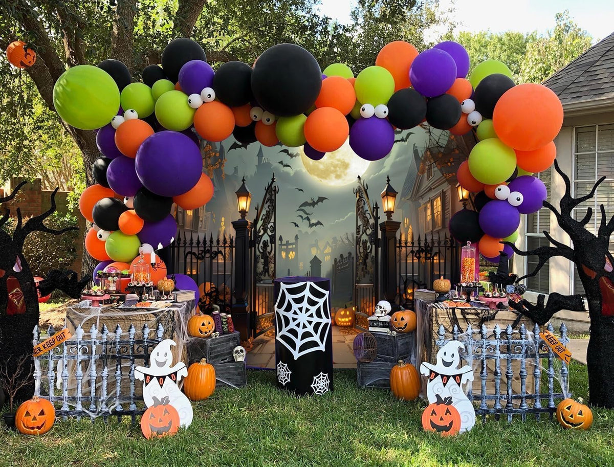 Halloween Backdrop 10x10ft Scary Full Moon Night Pumpkin Ghost Castle Hallowe...