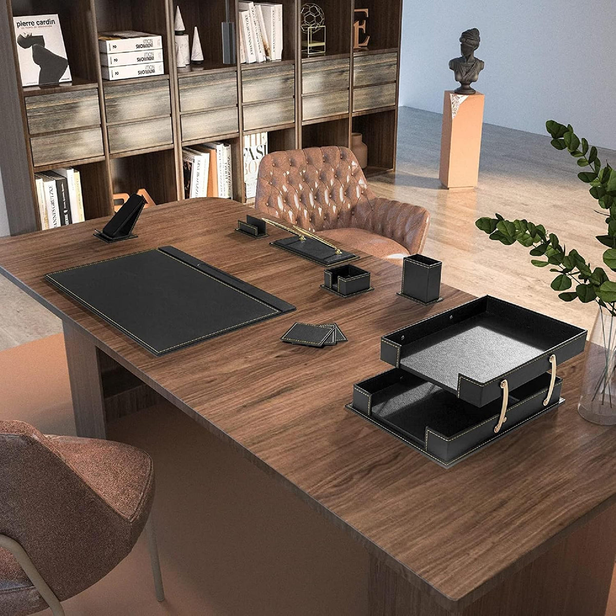 MOOGCO 12-Piece Leather Desk Set — Desk Pad 23.2" x 15.4", Double D...