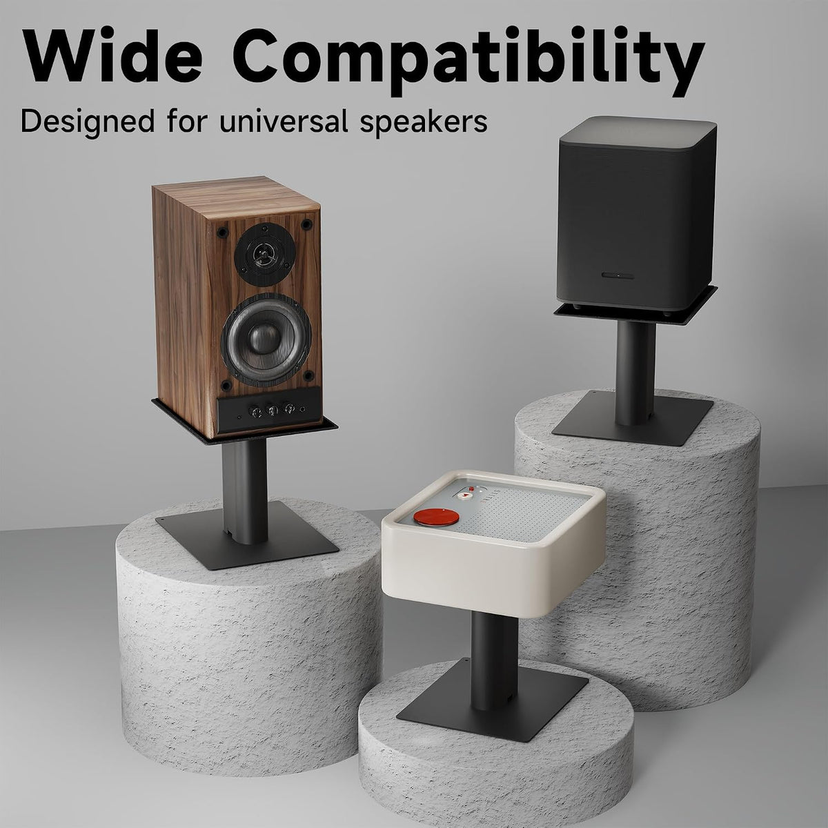 suptek 7.9 x 6.5 Universal Desktop Speaker Stands – Pair for Bookshelf & ...