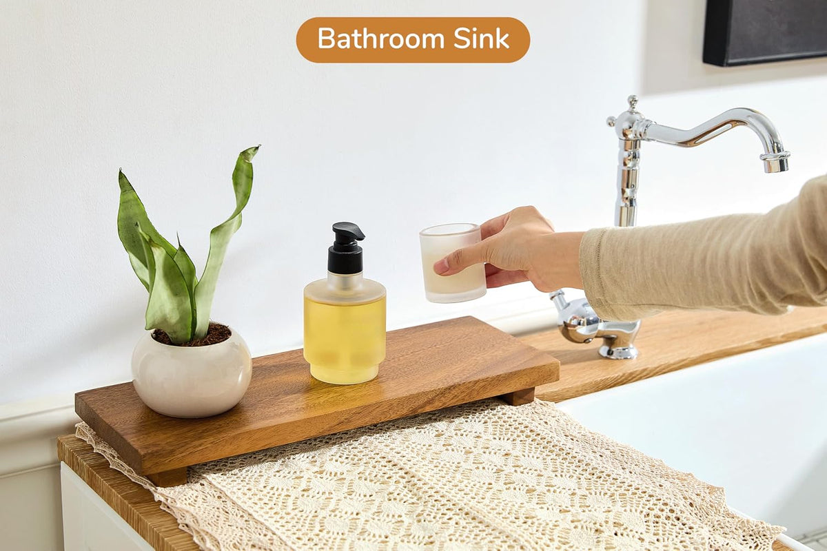Narrow 17" Acacia Wood Riser Pedestal Stand for Kitchen Counter
