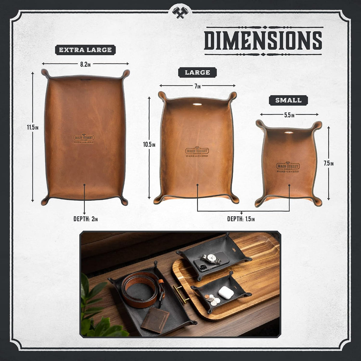 Main Street Forge Leather Valet Tray for Men – Rustic EDC Organizer for Keys,...