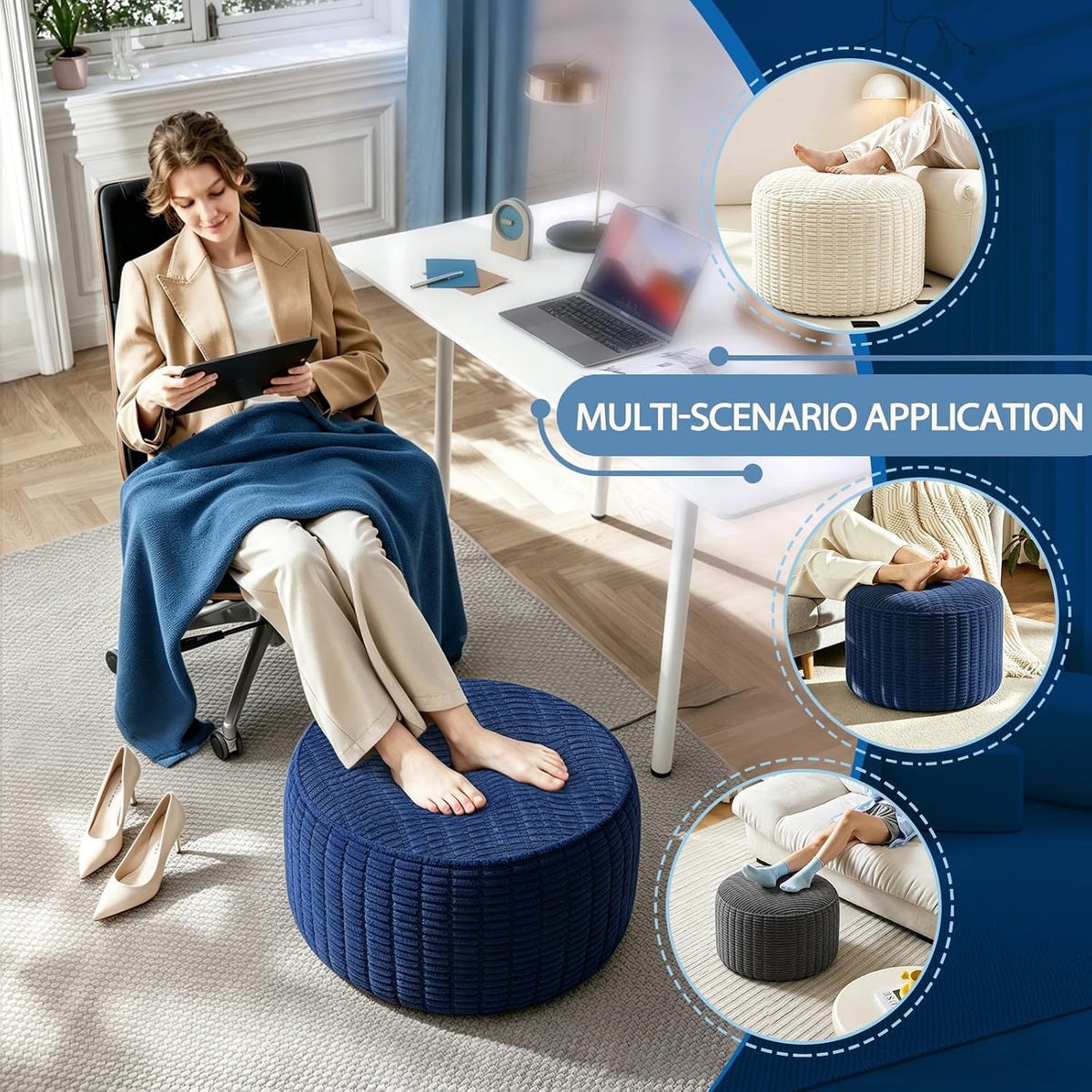 Round Corduroy Footstool Pouf for Couch