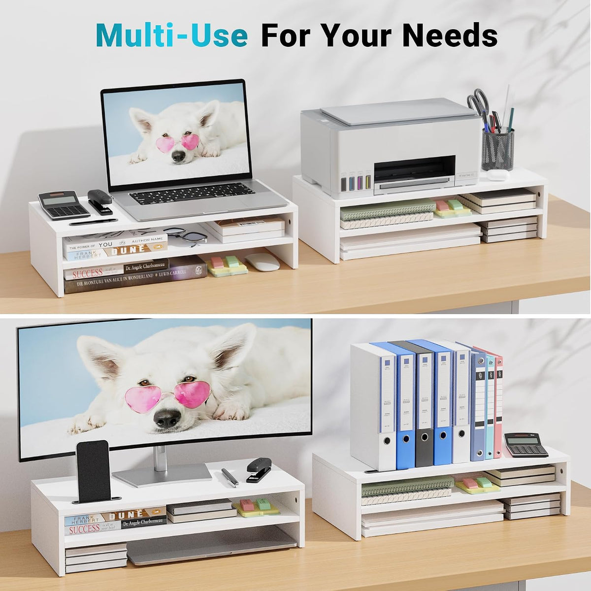 BONTEC Wood Monitor Stand Riser, 2-Tier Desktop Organizer