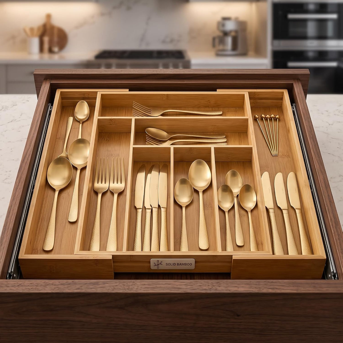 Bamboo Expandable Silverware Drawer Organizer, Utensil Tray