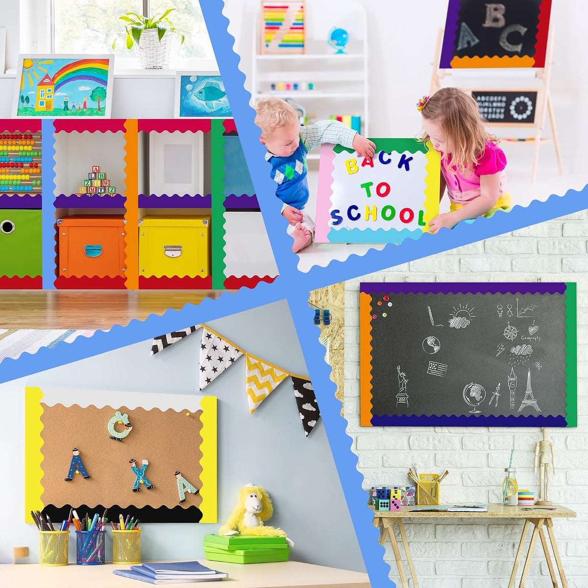 Aodaer 12 Rolls 787.4 Feet Scalloped Bulletin Board Borders Multicolor Classr...