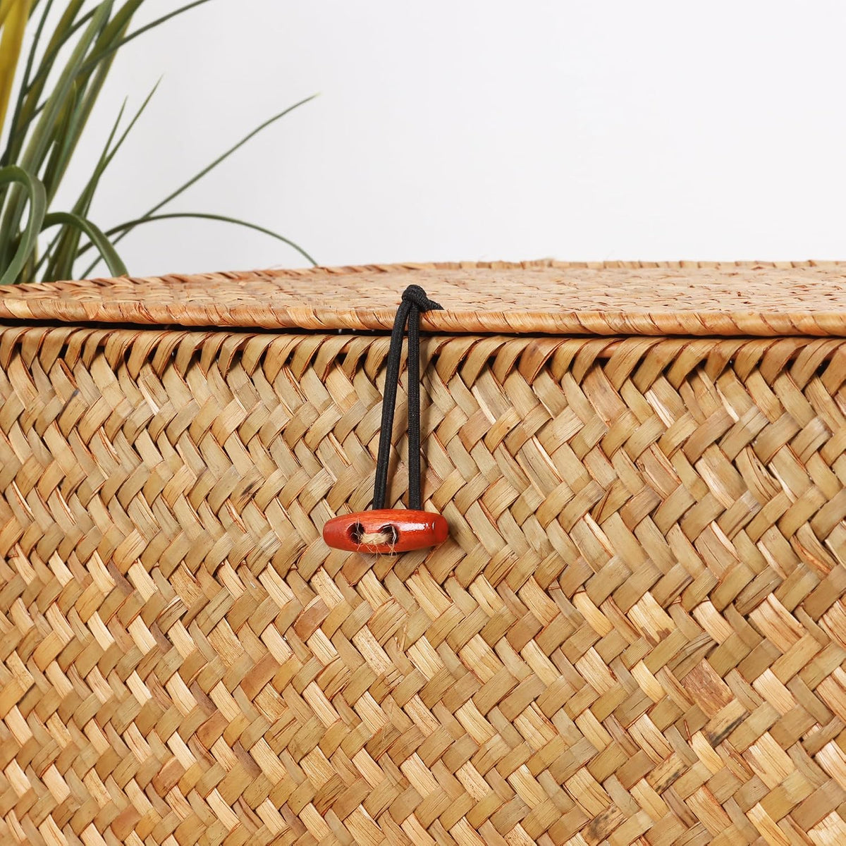 Moosky Wicker Shelf Baskets with Lid,Natural Seagrass Storage Basket Box