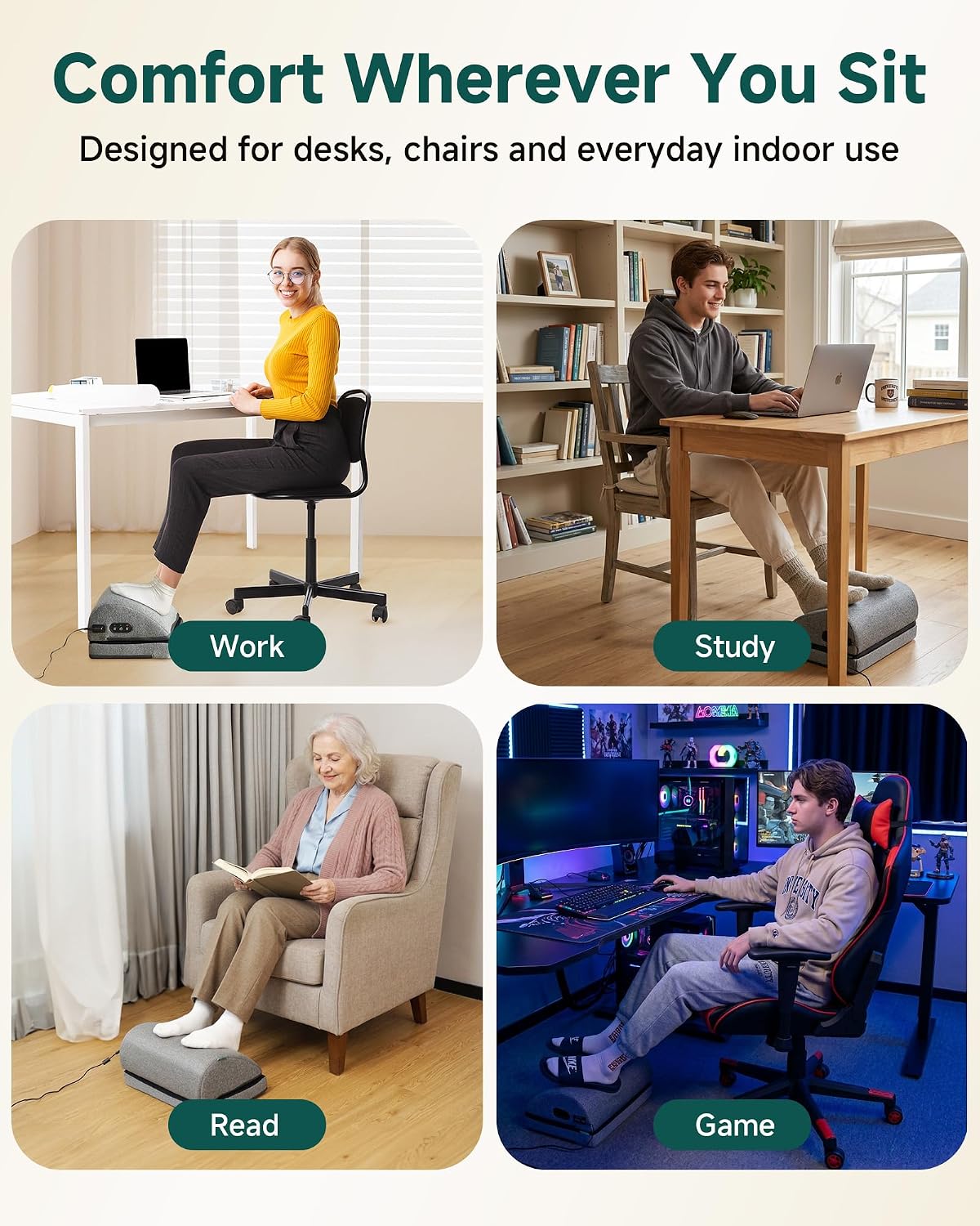 Snailax Heated Foot Rest Under Desk, Adjustable Height Foot Stool