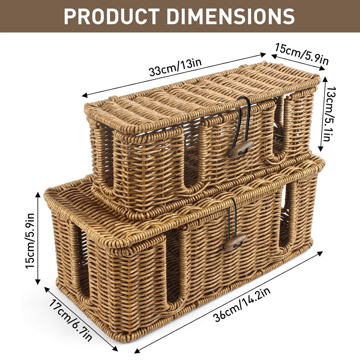 2 Pcs Large Rattan Cable Management Box, Cord Organizer Box with Lid Under De...