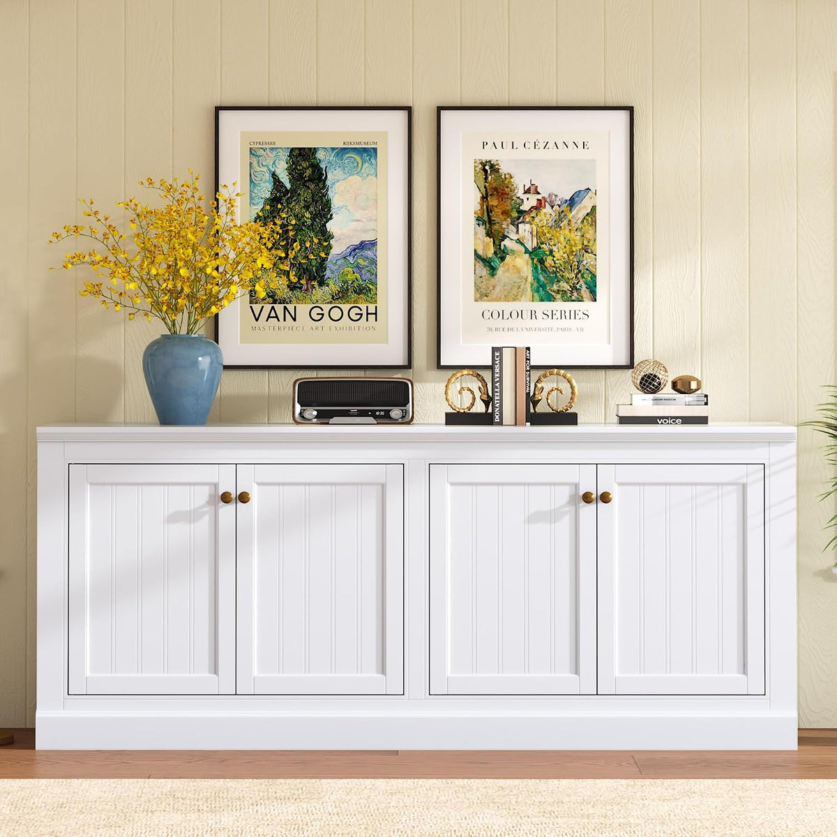 AMERLIFE 72" Farmhouse Sideboard Buffet Cabinet with Barn Doors