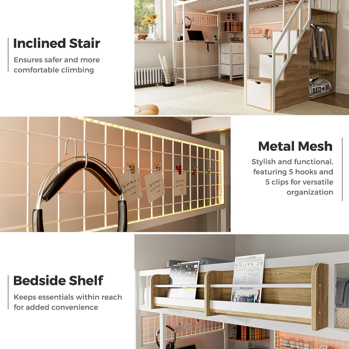 advwin Twin Size Loft Bed with Desk and Stairs, Storage Drawers and Shelves, ...