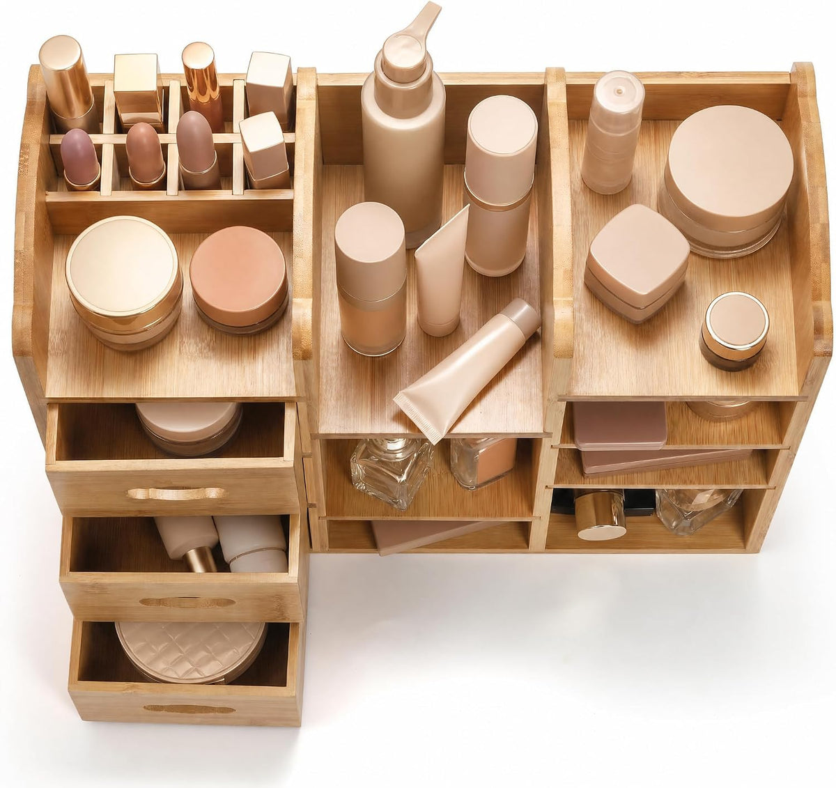 Coloch Bamboo Makeup Organizer with Drawers, Large Cosmetics Storage Shelf fo...