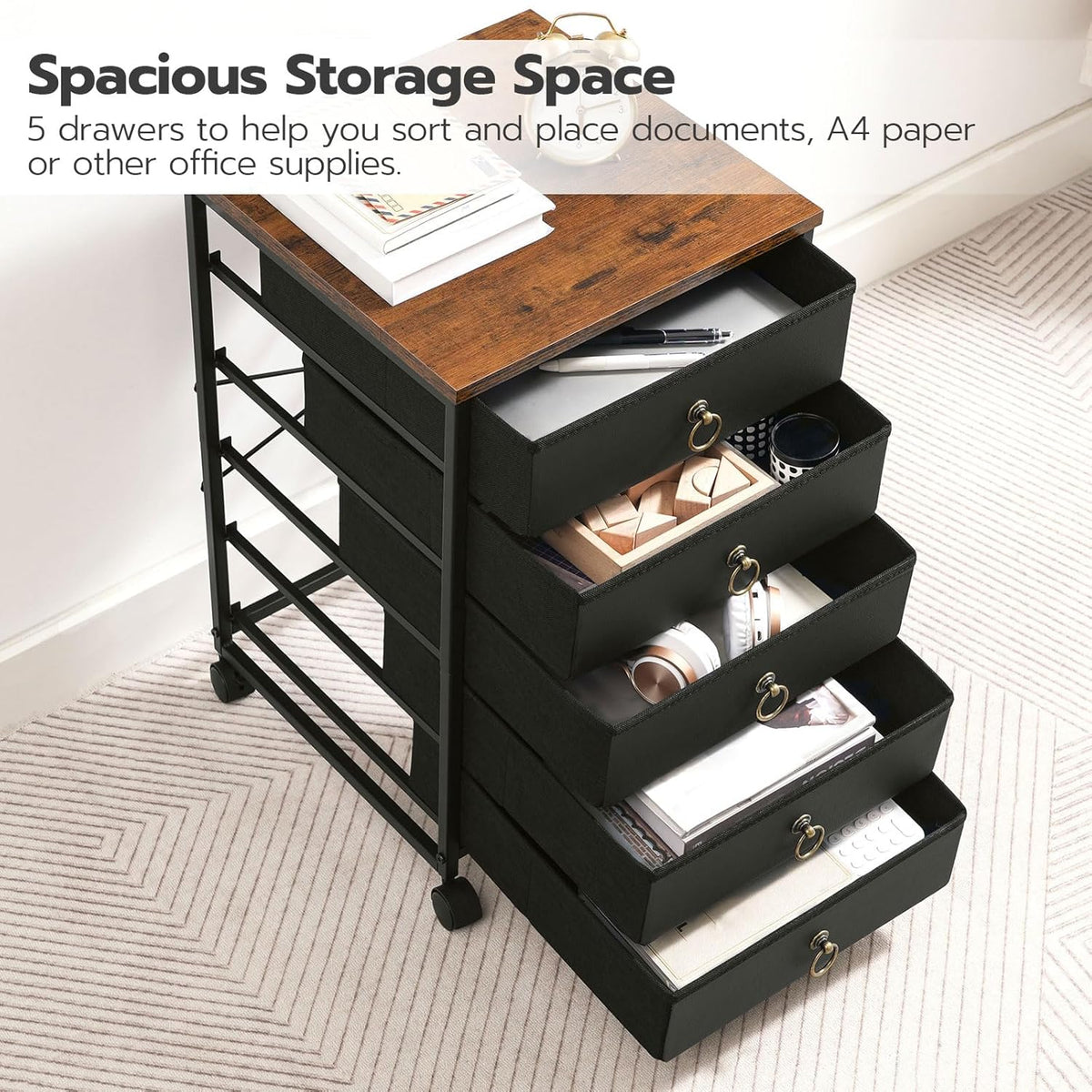 HOOBRO 5-Drawer Chest, Office File Cabinet with Drawers, Rolling Printer Stan...