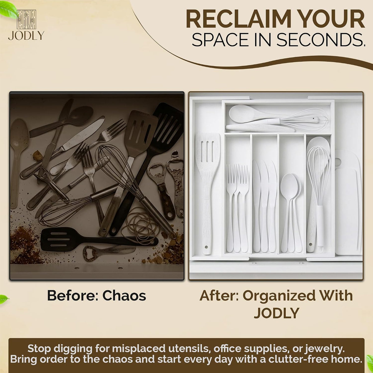 Bamboo Kitchen Utensil Drawer Organizer for Silverware | 100% Natural Expanda...