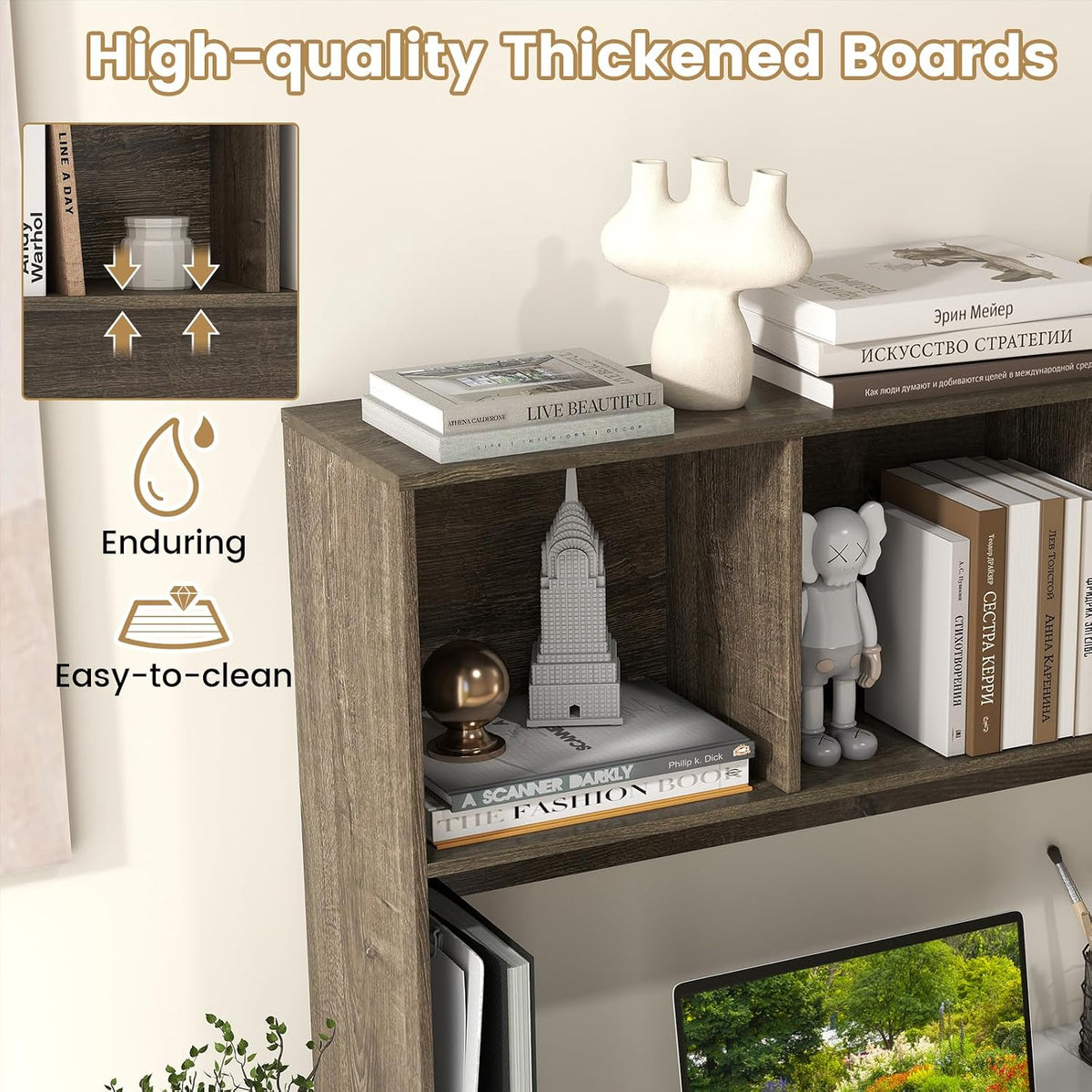 LDAILY Desktop Bookshelf, 2-Tier Office Desk Shelf Organizer with 4 Shelves, ...