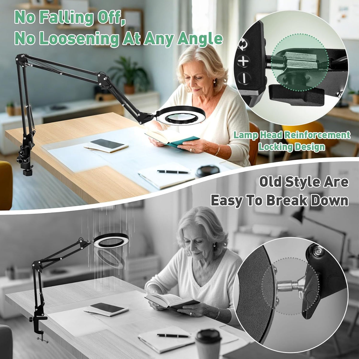 Magnifying Glass with Light and Clamp, 4.2in 15X Extended Arm