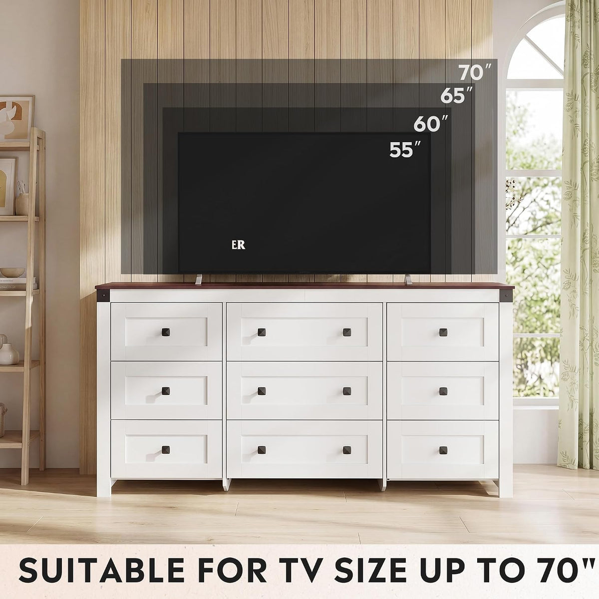 9-Drawer 62.2"W Farmhouse TV Stand for TVs up to 70 Inches, White