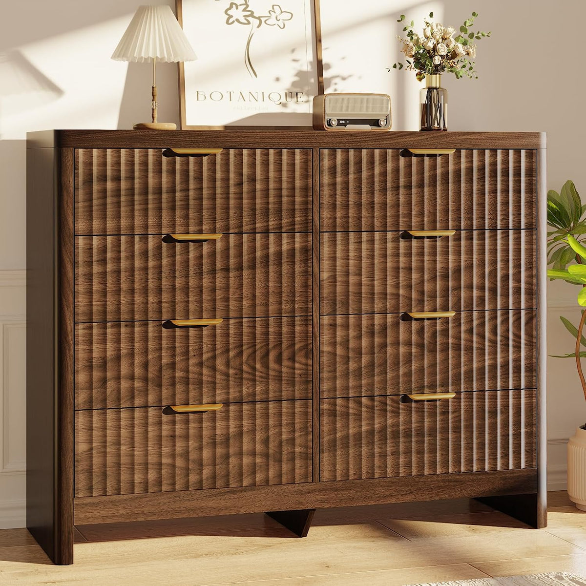 Fluted 8 Drawer Dresser for Bedroom, 47" Wide Modern Chest of Drawers wi...