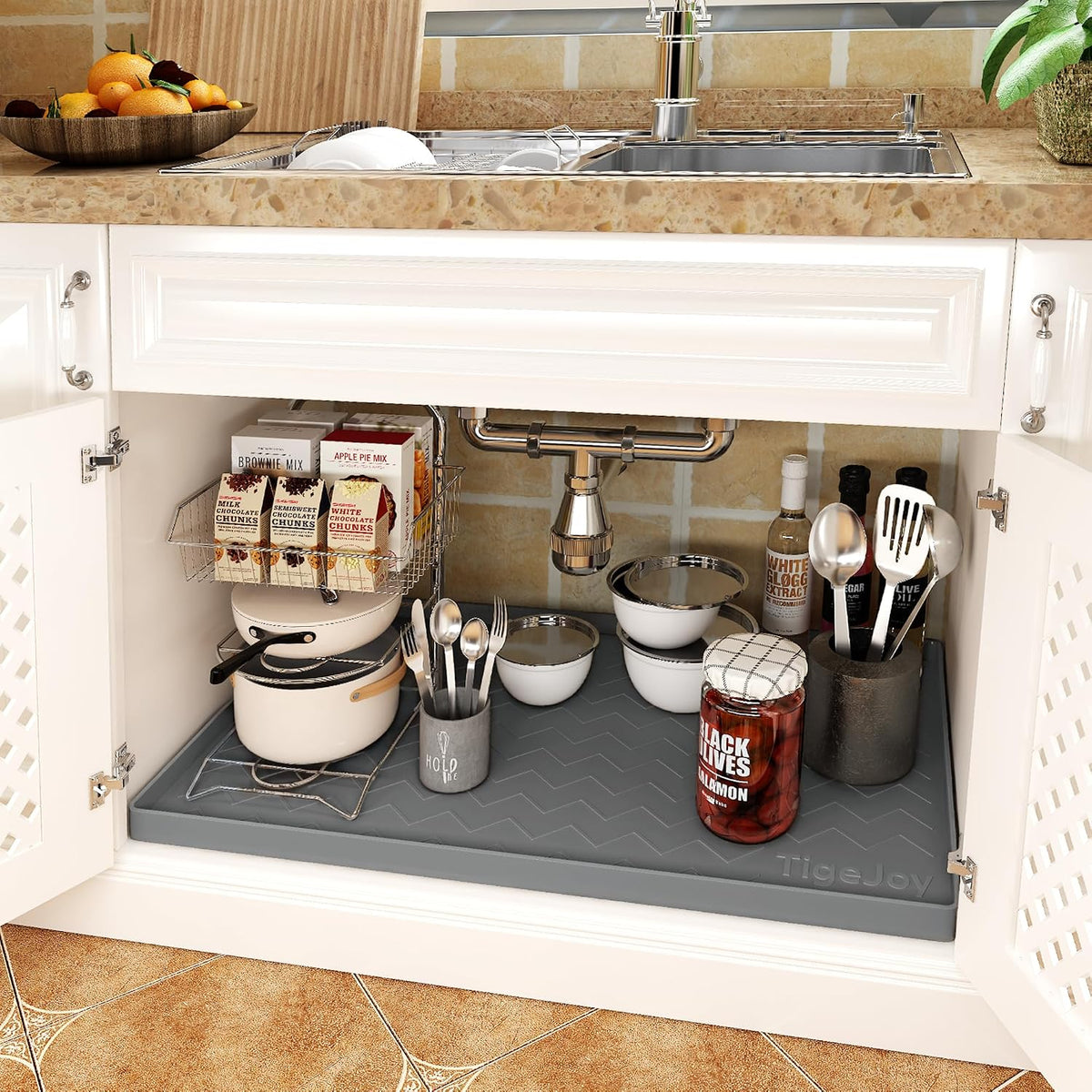 TigeJoy Under Sink Mats for Kitchen Waterproof 31" x 22", Cabinet L...