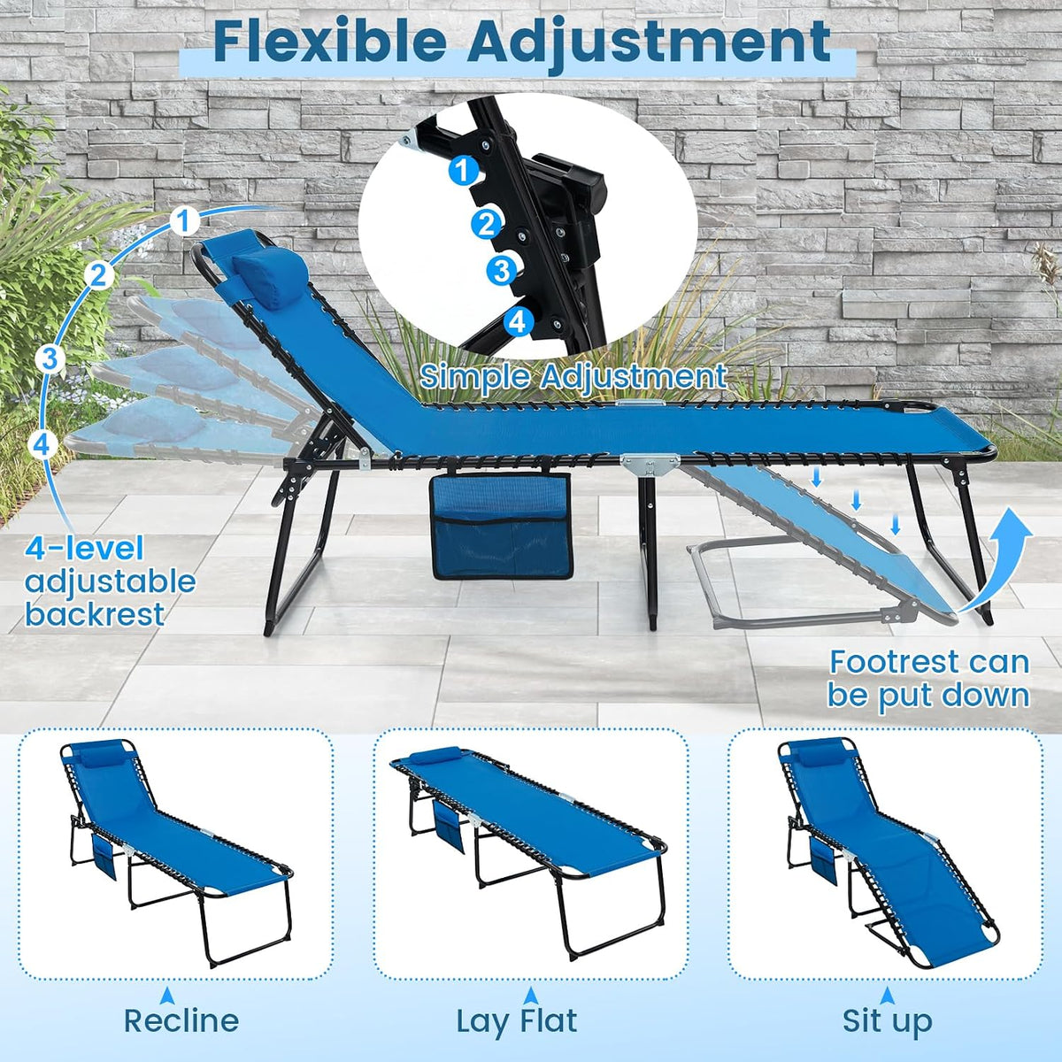 S AFSTAR Outdoor Lounge Chair, Folding Patio Chaise Lounge with 4-Positions B...