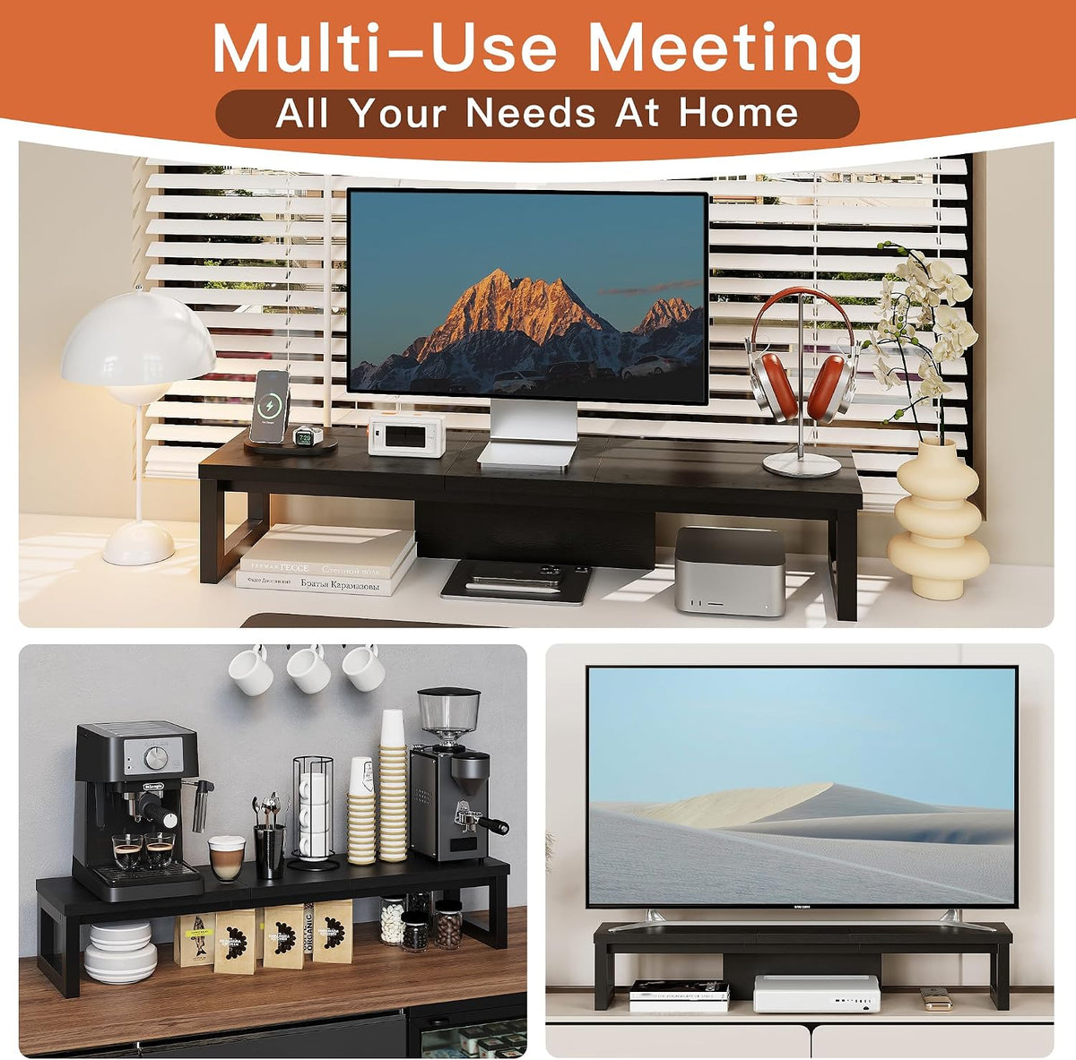 Dual Monitor Stand Riser, Wood and Steel Monitor Stand for Desk, Multi-Purpos...