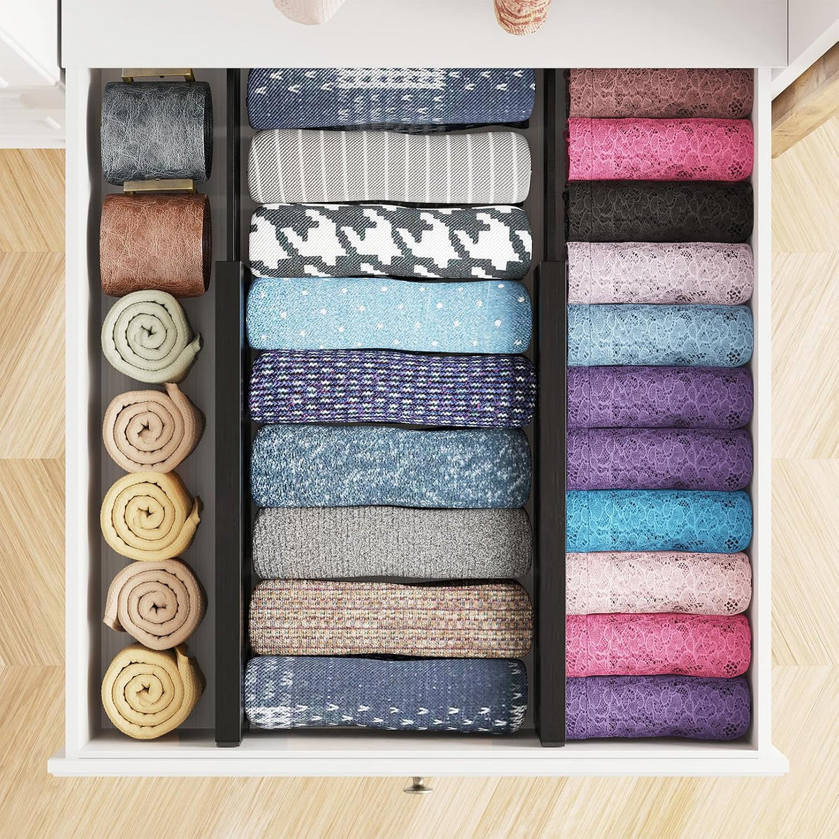 SpaceAid Bamboo 4 Pack Dresser Drawer Dividers, 4.65“ High Adjustable 12.5“-1...