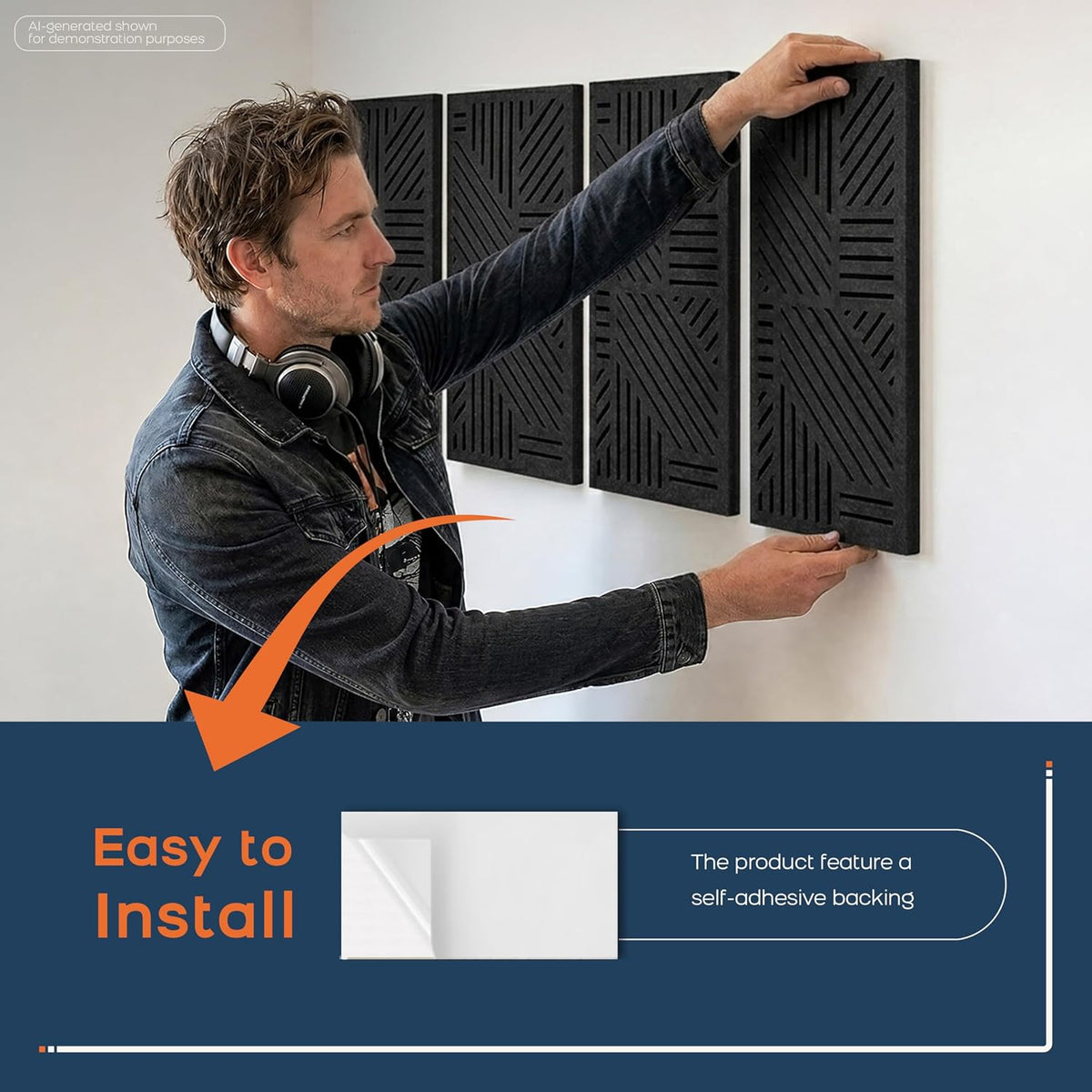 BUBOS 4 Pcs Decor Acoustic Panel 23.6x11.8" Self Adhesive Acoustic Wall Art