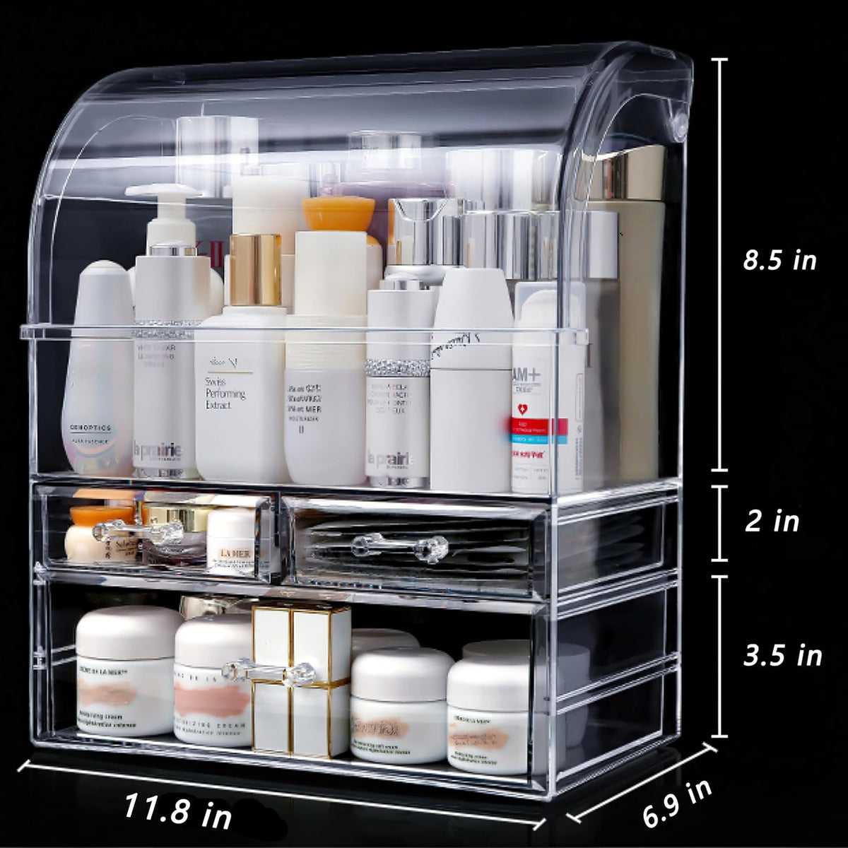 Clear Large Acrylic Makeup Organizer With Lid Cosmetic Storage Drawers Portab...