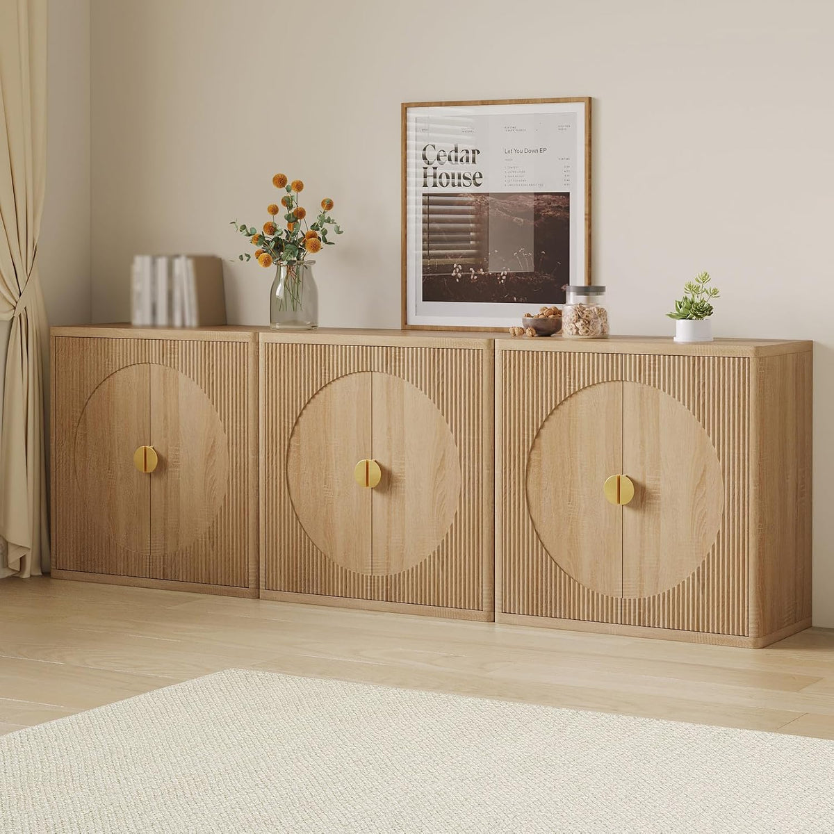 31.5" Fluted Sideboard Cabinet with Shelves & Soft-Close Doors(3,Lig...