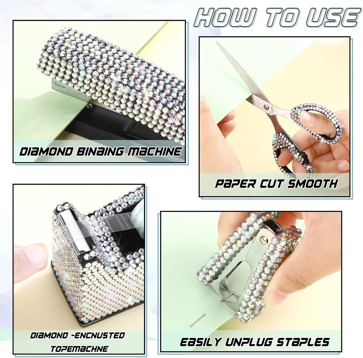 Teling 10 Pcs Bling Office Desk Accessories Glitter Office Supplies,Silver