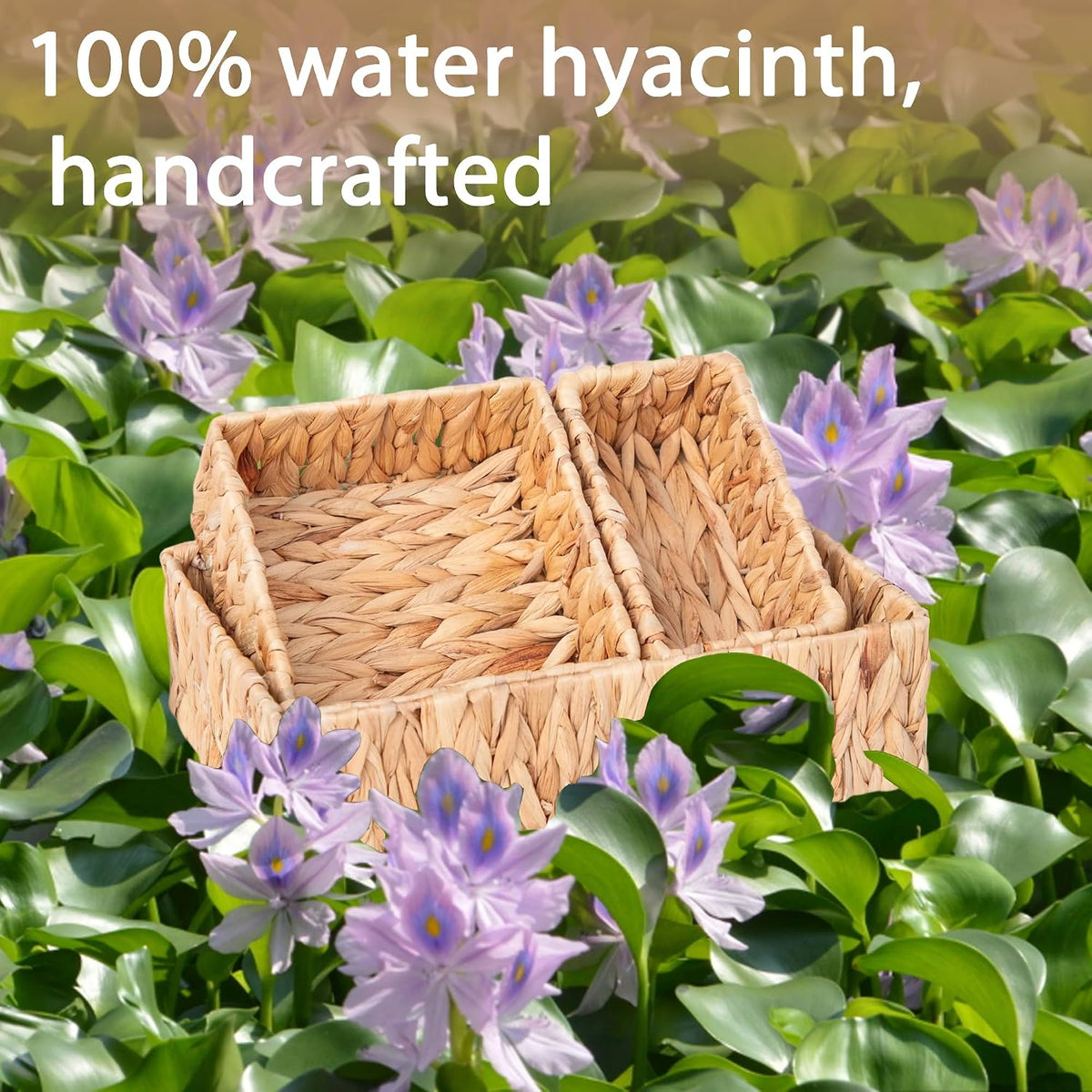 Handwoven Water Hyacinth Wicker Baskets for Organizer Set of 3