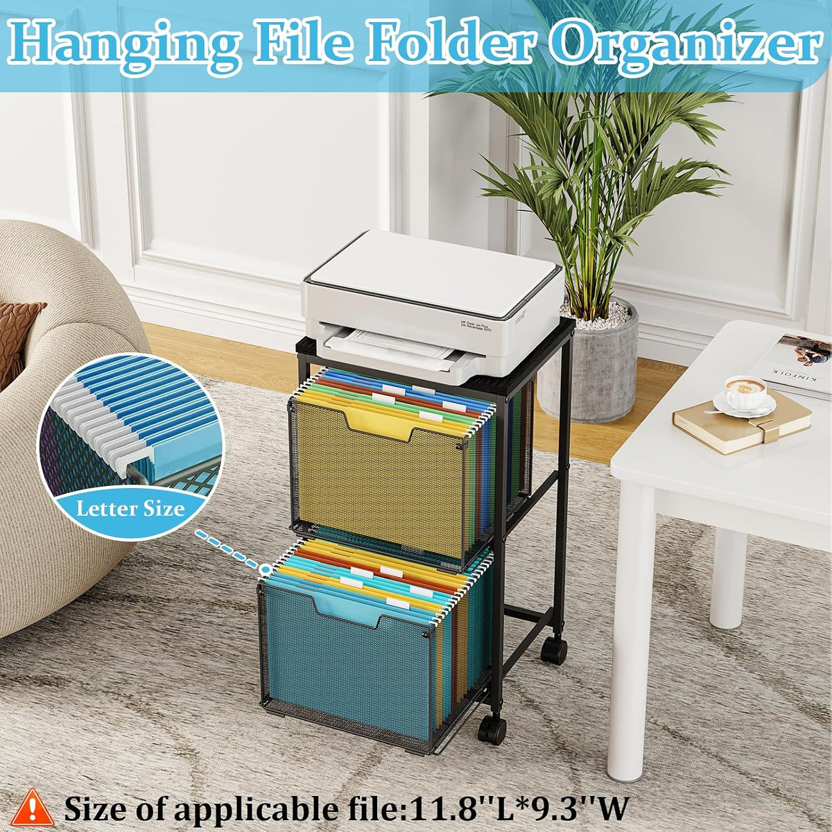 Sbanmao Rolling File Cart with 2 Storage Drawers, Mobile File Cabinet with Wh...