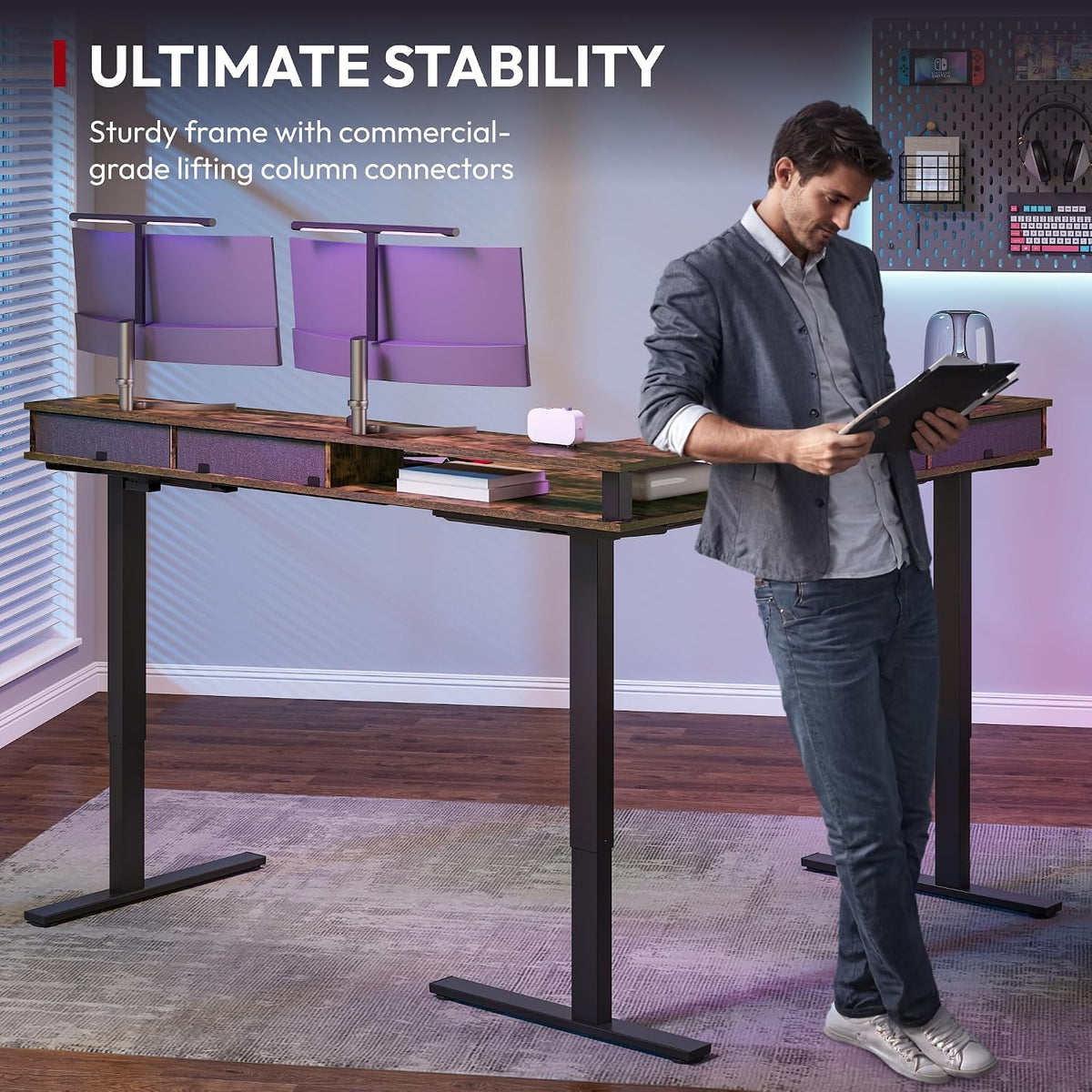 SANODESK 71x63 Electric L-Shaped Corner Standing Desk with 4 Drawers