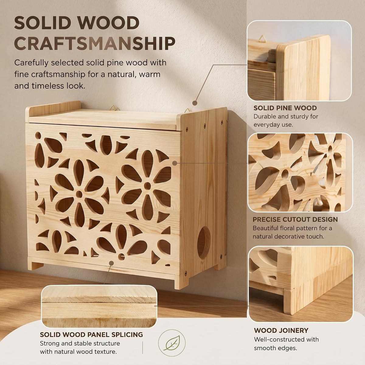 Wooden Projector Shelf,WiFi Router Box Hider,Power Strips Storage,Cable Manag...