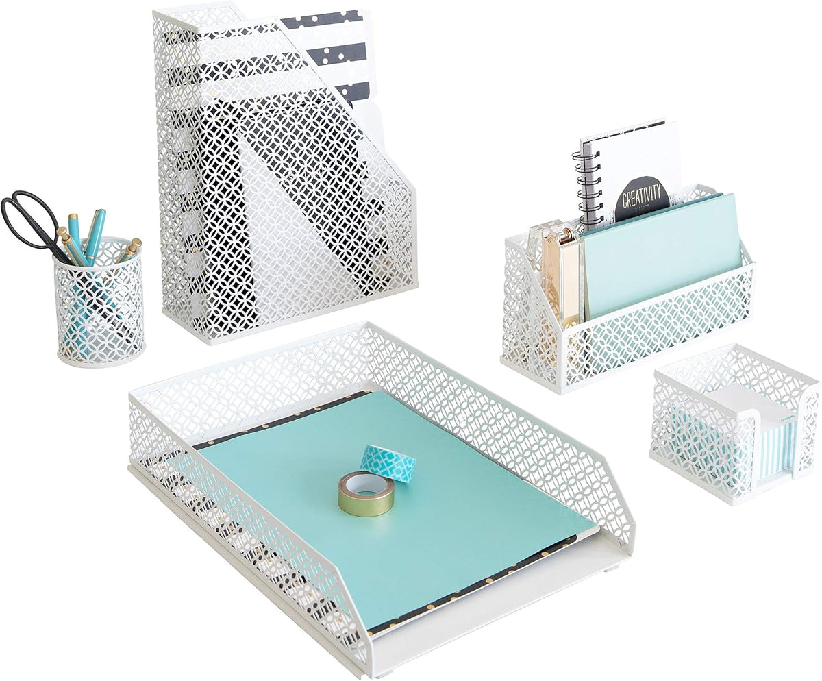 BLU MONACO | White Desk Organizer Set 6 Piece | Mail Sorter Organizer Counter...