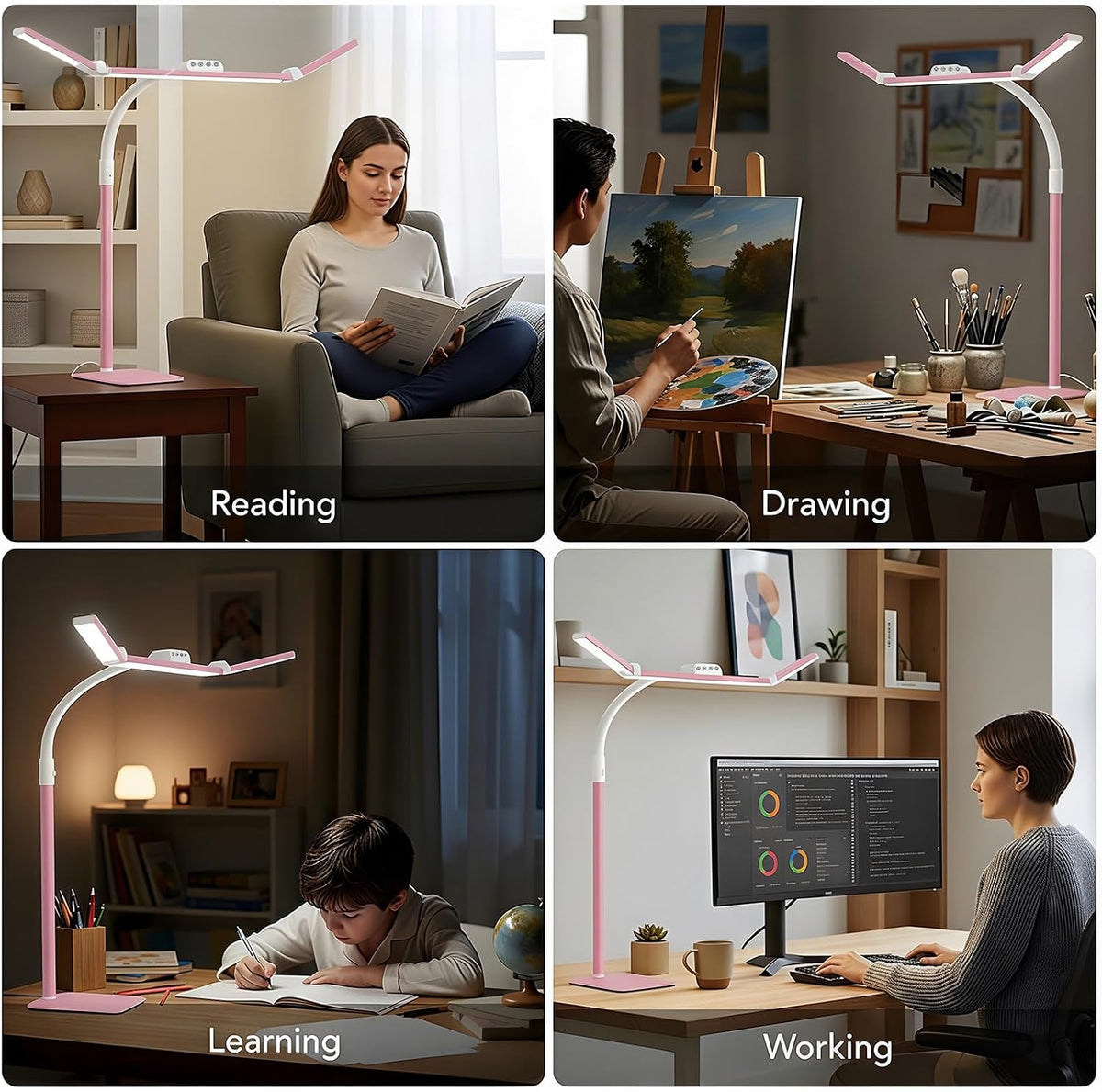 LED Desk Lamp for Home Office with Base, 28.2" Adjustable Gooseneck Swin...