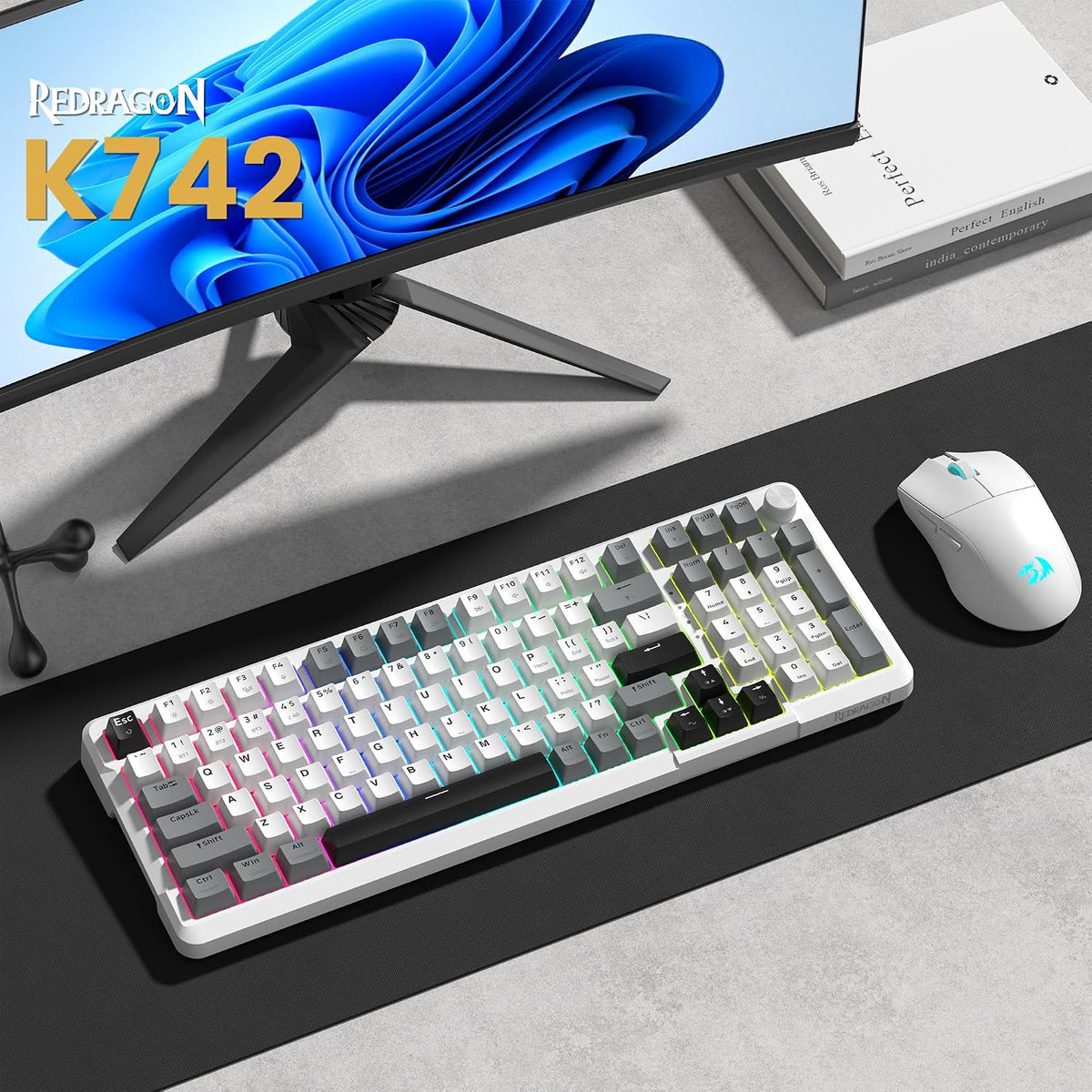 Redragon K742 Wireless Mechanical Gaming Keyboard with Knob, Bluetooth 5.0/2....