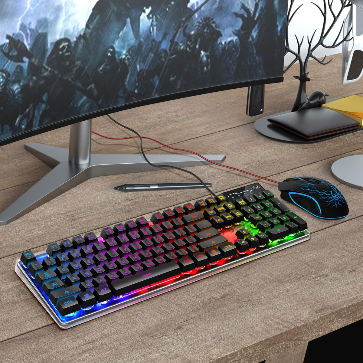 Gaming Keyboard and Mouse Combo, K1 RGB LED Backlit Wired Keyboard with 104 K...