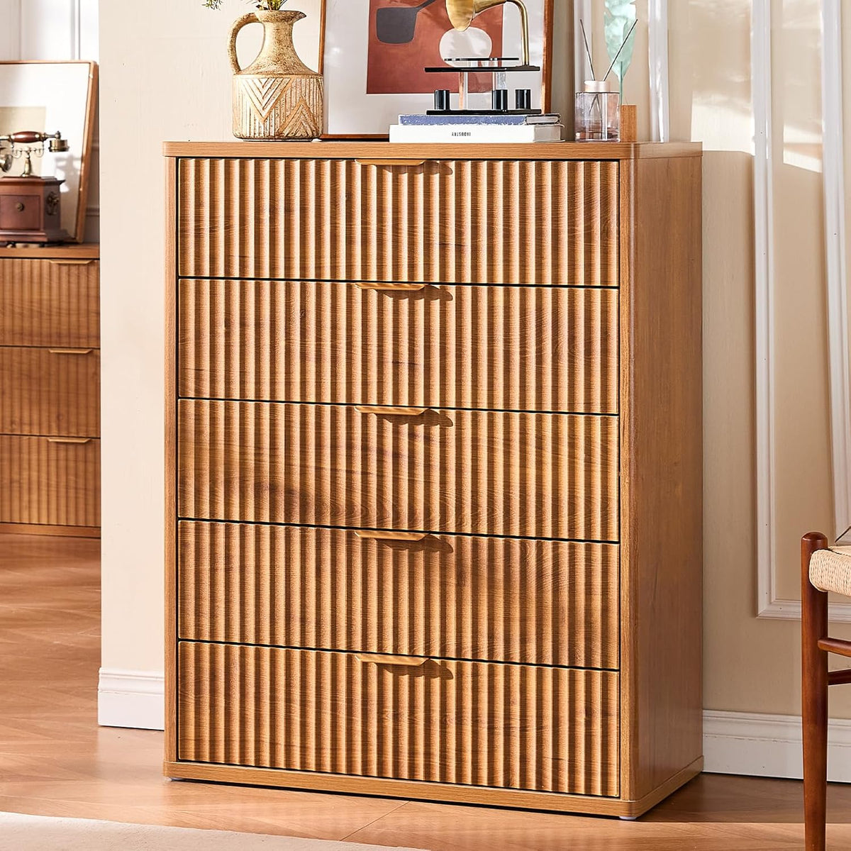 LEYAOYAO Fluted 5 Drawers Dresser for Bedroom, 41" Tall Modern Chest of ...
