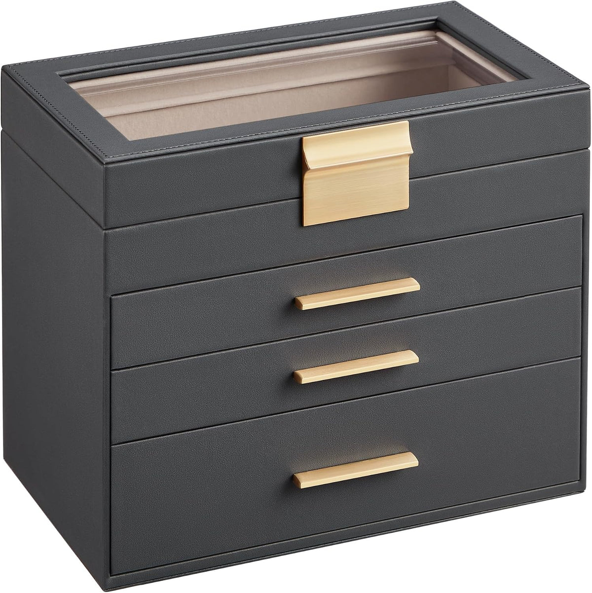 SONGMICS Jewelry Box Organizer, 4-Layer Storage with 3 Drawers, Glass Lid