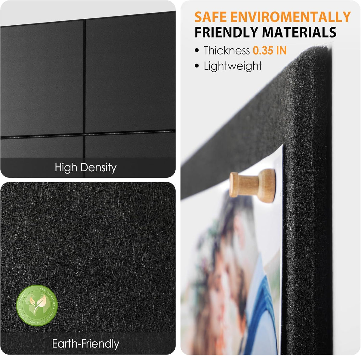 MaxGear Felt Bulletin Board 48" x 36", Black Felt Wall Tiles Wall D...