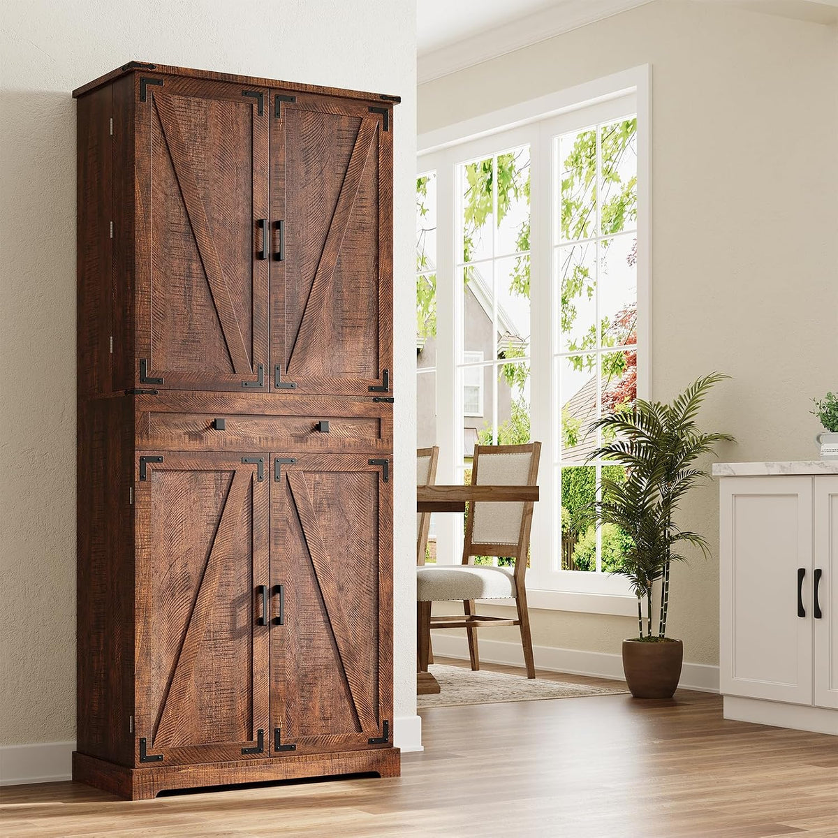 ELYKEN 72" Kitchen Pantry Storage Cabinet with Drawer, 3 Pull Out Shelves