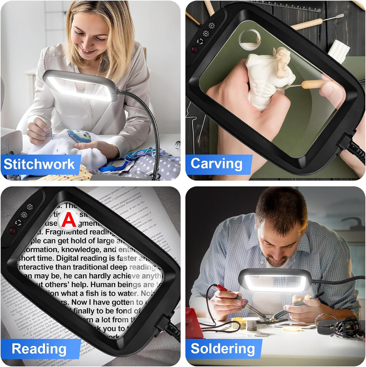 10X 30X 7'' Extra Large Magnifying Glass with Light and Stand, 5 Colo...