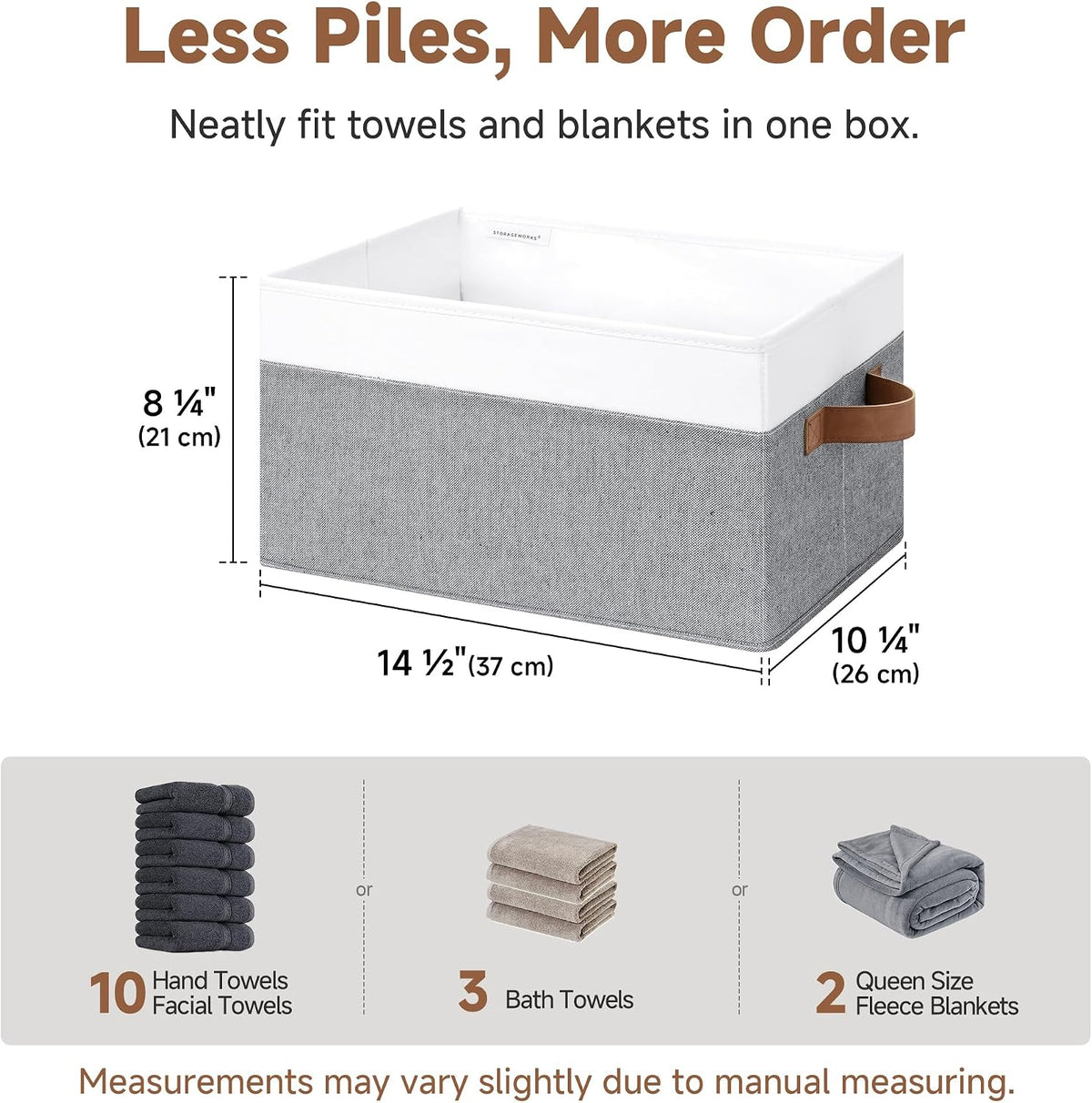 StorageWorks Closet Storage Bins, Gray&White, Large, 3-Pack